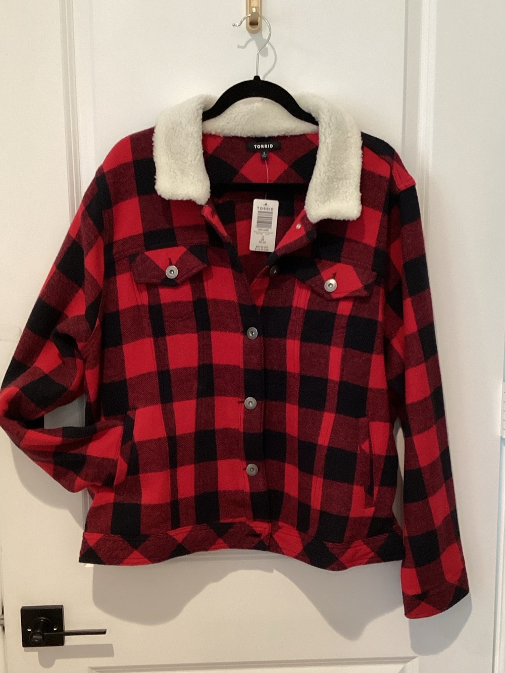 torrid Red and Black Plaid Sherpa-Collar Jacket